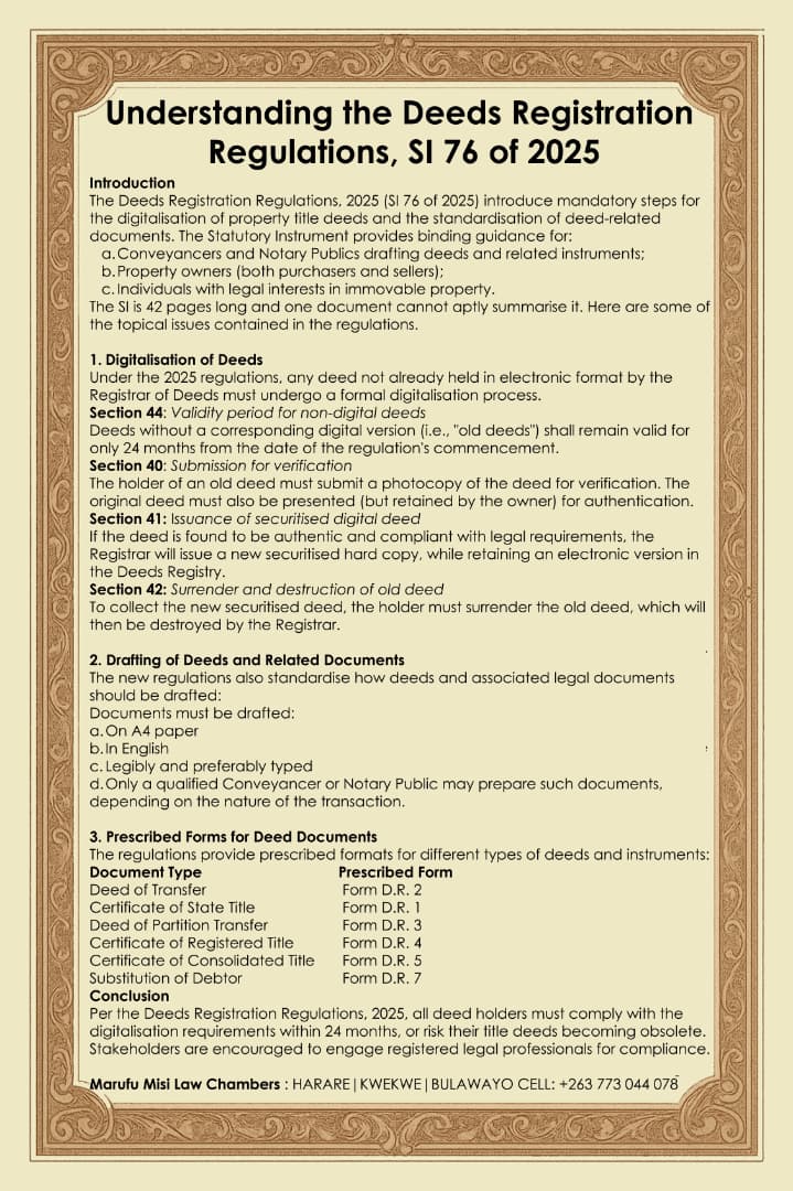 Understanding the Deeds Registration Regulations, SI 76 of 2025
